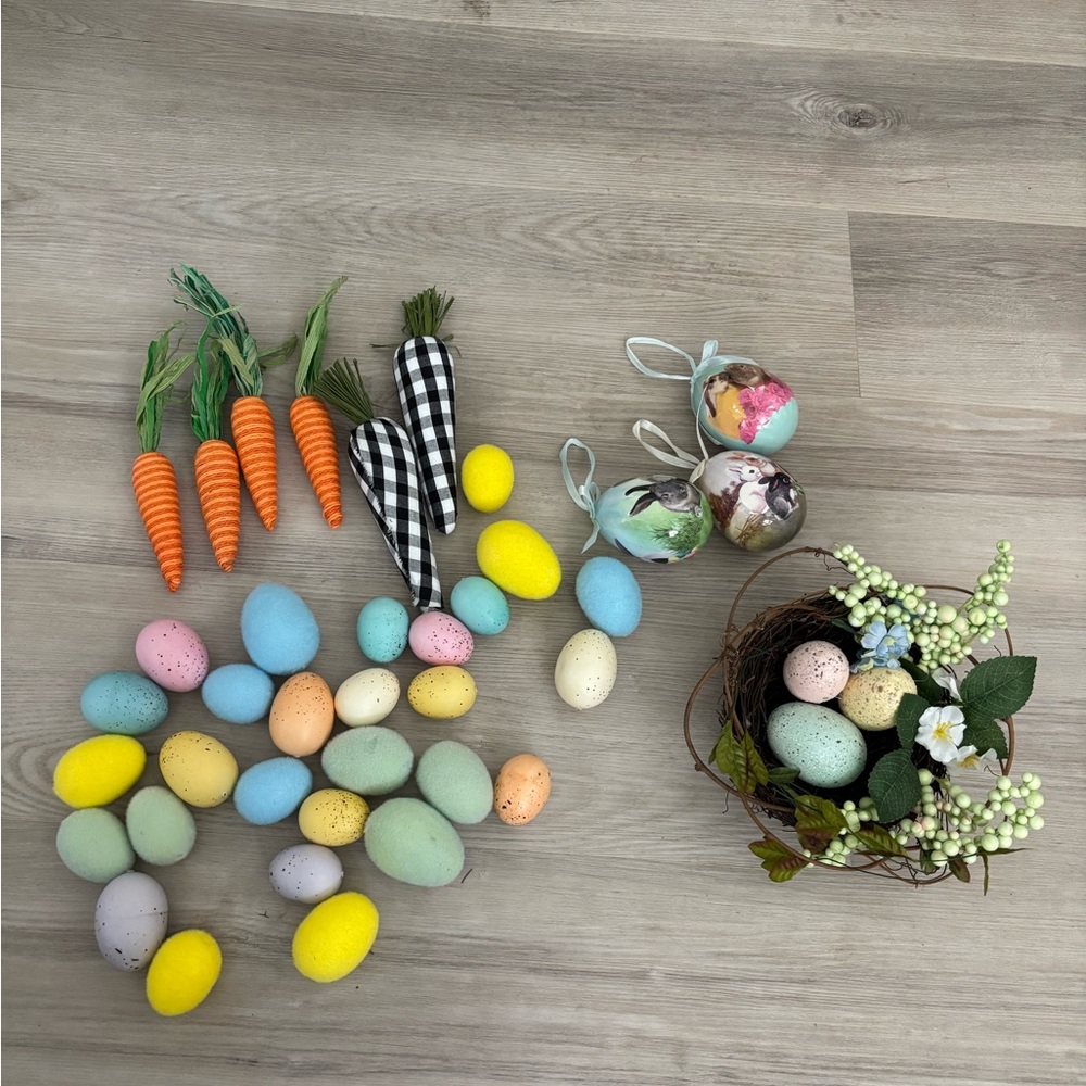 Colorful Easter Egg and Carrot Decor Set